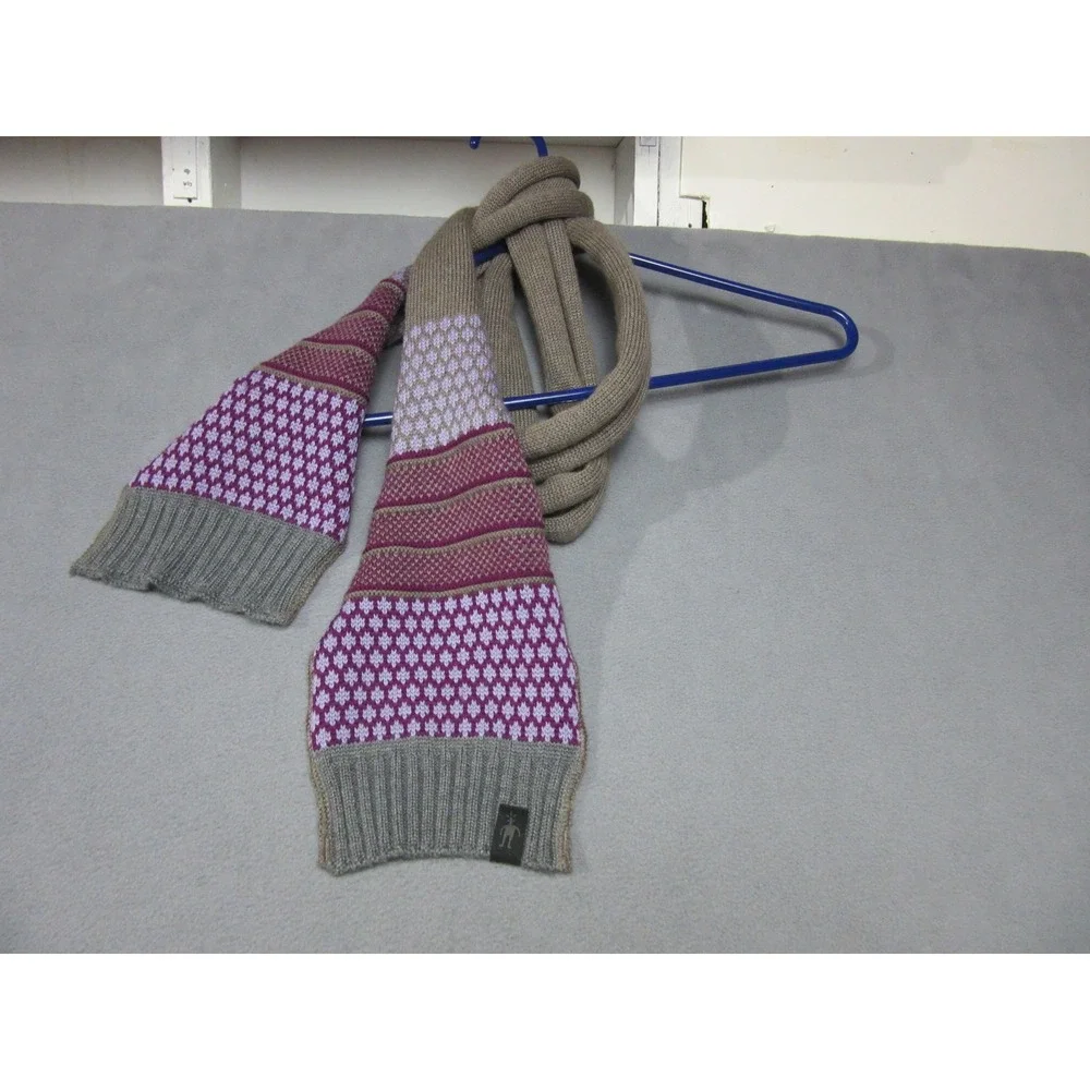 Smartwool Scarf Womens Gray Purple Fair Isle 100% Merino Wool Knit Nordic